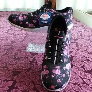 Skechers Floral Mesh Athletic Shoes